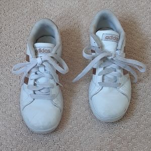 Adidas kids sneakers, white and gold, size 13 1/2